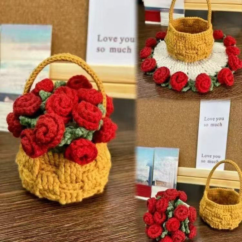 Crochet Rose Coaster & Flower Basket Kit — DIY or Ready-Made