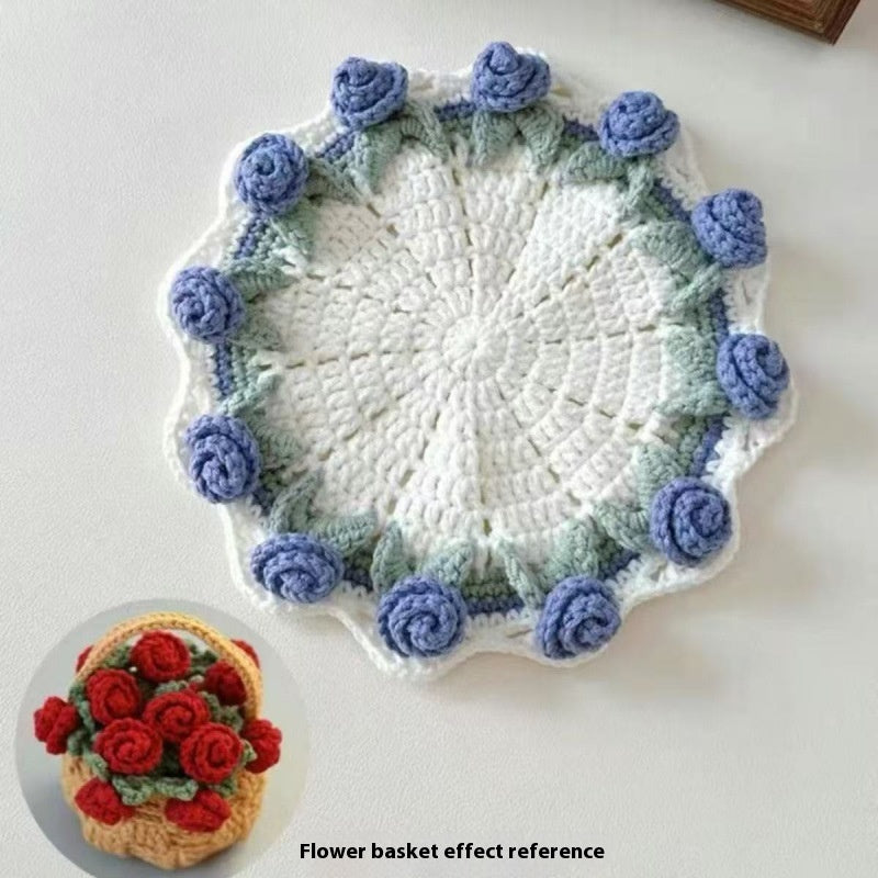 Crochet Rose Coaster & Flower Basket Kit — DIY or Ready-Made