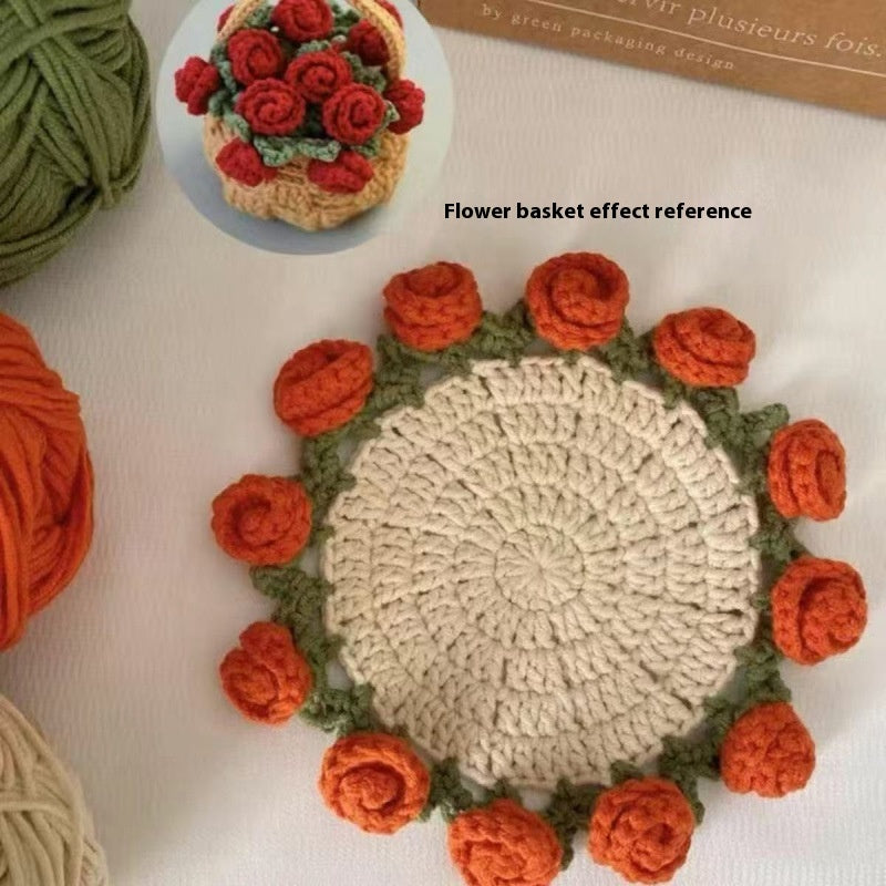 Crochet Rose Coaster & Flower Basket Kit — DIY or Ready-Made