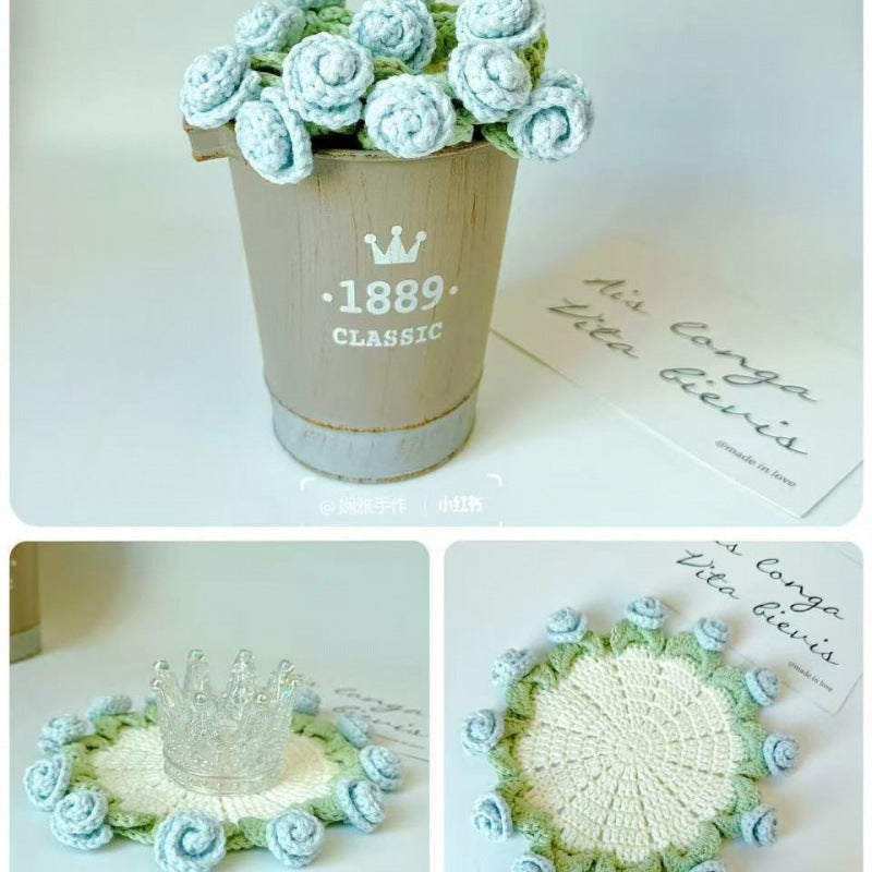Crochet Rose Coaster & Flower Basket Kit — DIY or Ready-Made