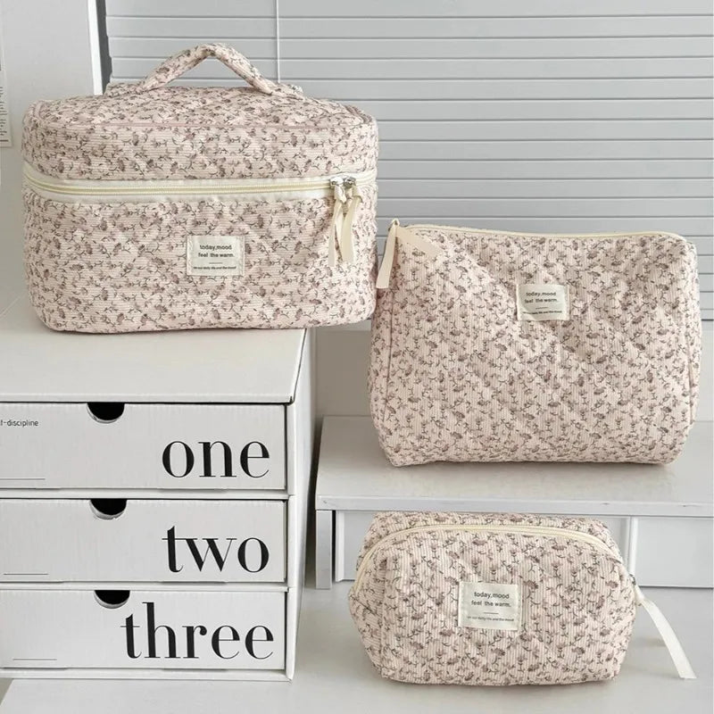 The Gatherer Pouch — Vintage Floral Cotton Cosmetic Bag in Pink & Yellow