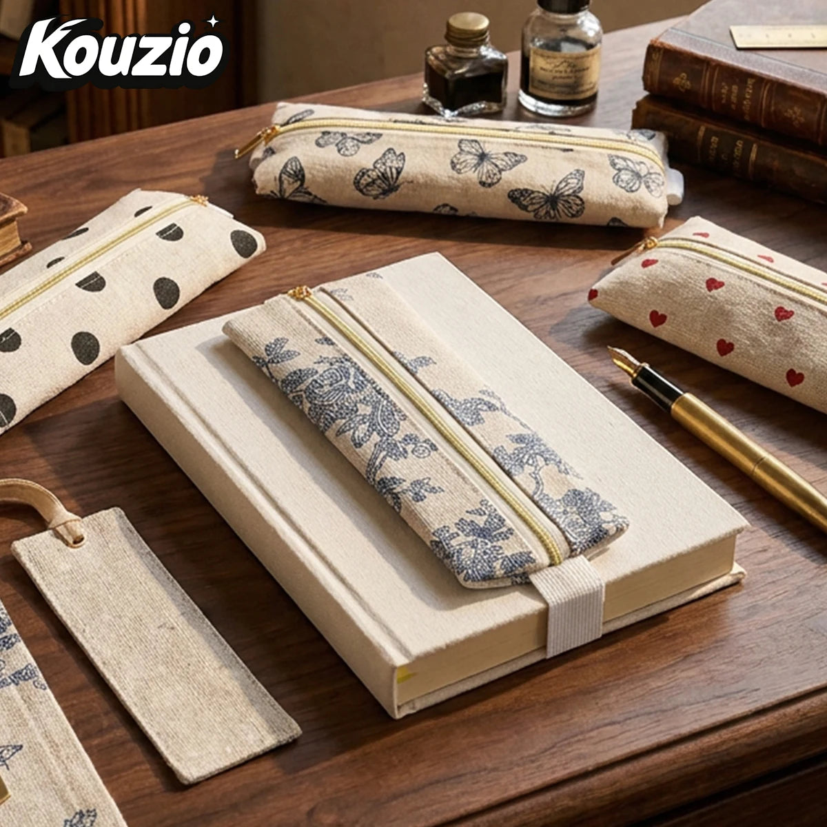Stitch and Scribble Elastic Bookmark and Pen Holder — Vintage Notebook Band in 5 Designs