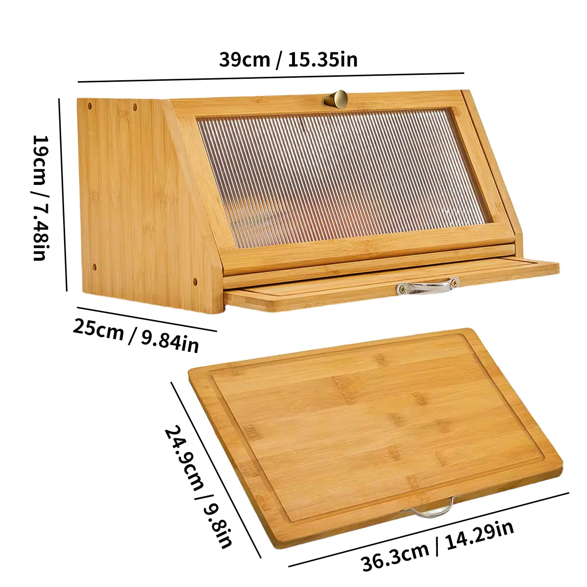 Bamboo Bread Box & Cutting Board Combo — Large Capacity Kitchen Corner Organizer