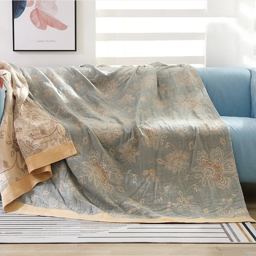 Wildflower Cottage Peony Throw Blanket — Vintage Floral Jacquard Cotton