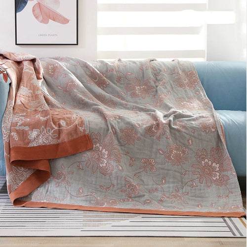 Wildflower Cottage Peony Throw Blanket — Vintage Floral Jacquard Cotton