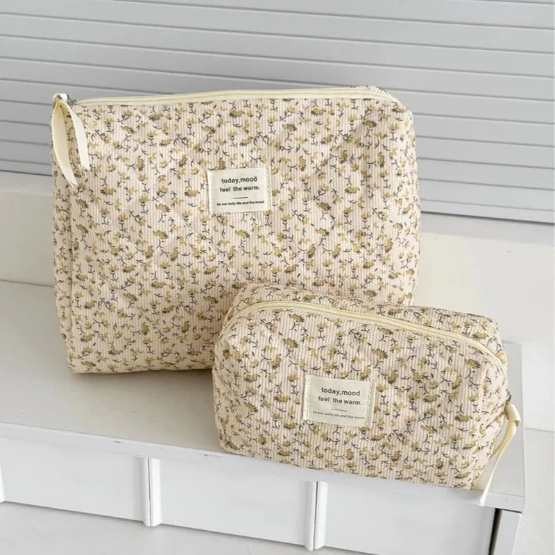 The Gatherer Pouch — Vintage Floral Cotton Cosmetic Bag in Pink & Yellow