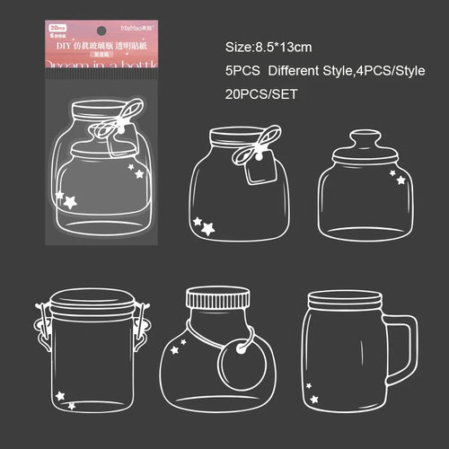 Meadow Memories DIY Pressed Flower Bookmark Templates — 20pc Transparent Bottle & Jar Shapes