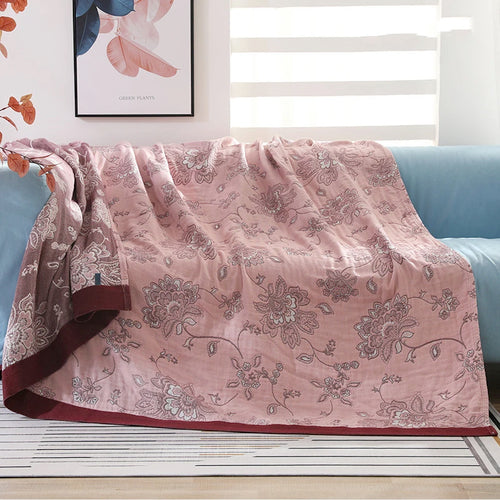 Wildflower Cottage Peony Throw Blanket — Vintage Floral Jacquard Cotton