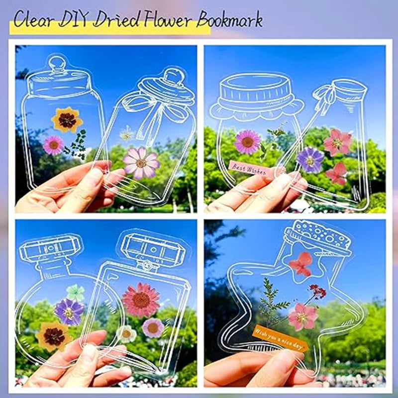 Meadow Memories DIY Pressed Flower Bookmark Templates — 20pc Transparent Bottle & Jar Shapes
