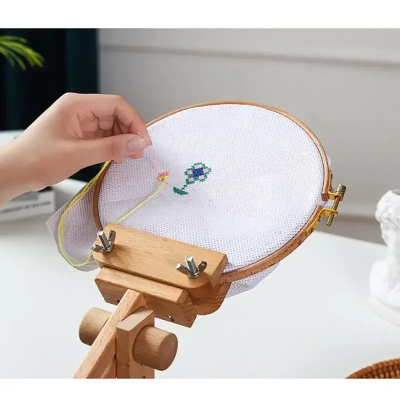 Beech Wood Desktop Embroidery Hoop Stand — 360° Adjustable Tabletop Frame