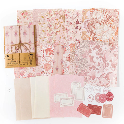 Botanical Paper Kit — 40 Pieces Floral Handmade Paper & Mixed Media for Junk Journals