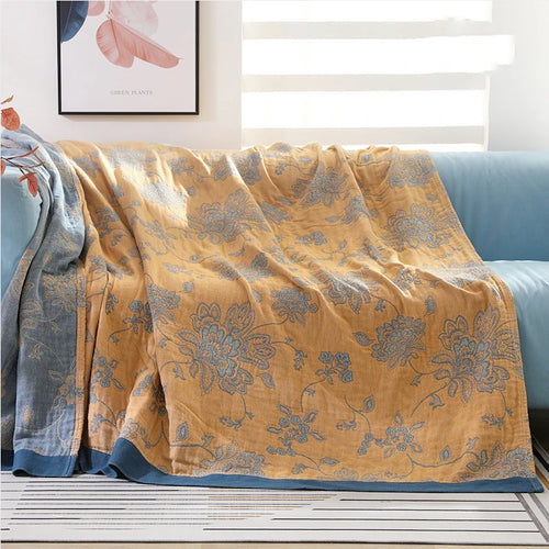Wildflower Cottage Peony Throw Blanket — Vintage Floral Jacquard Cotton