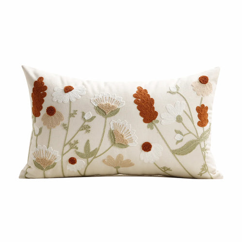 Heirloom Embroidered Throw Pillow Cover — 12x20" Lumbar in 3 Botanical Colors