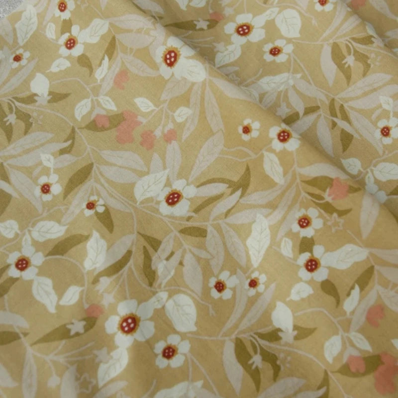 Autumn Floral Poplin Cotton Fabric — 140x50cm Milk Tea Small Floral Print