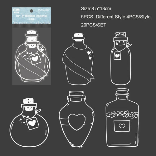 Meadow Memories DIY Pressed Flower Bookmark Templates — 20pc Transparent Bottle & Jar Shapes