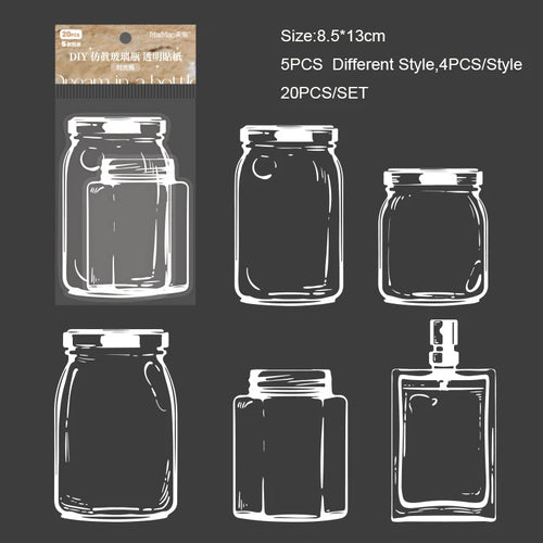 Meadow Memories DIY Pressed Flower Bookmark Templates — 20pc Transparent Bottle & Jar Shapes