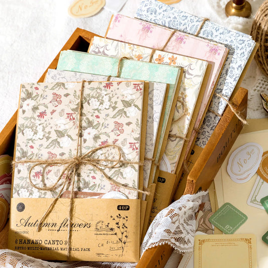 Botanical Paper Kit — 40 Pieces Floral Handmade Paper & Mixed Media for Junk Journals