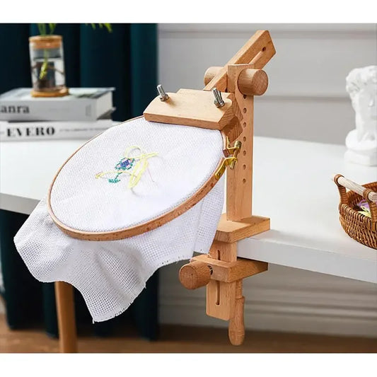 Beech Wood Desktop Embroidery Hoop Stand — 360° Adjustable Tabletop Frame