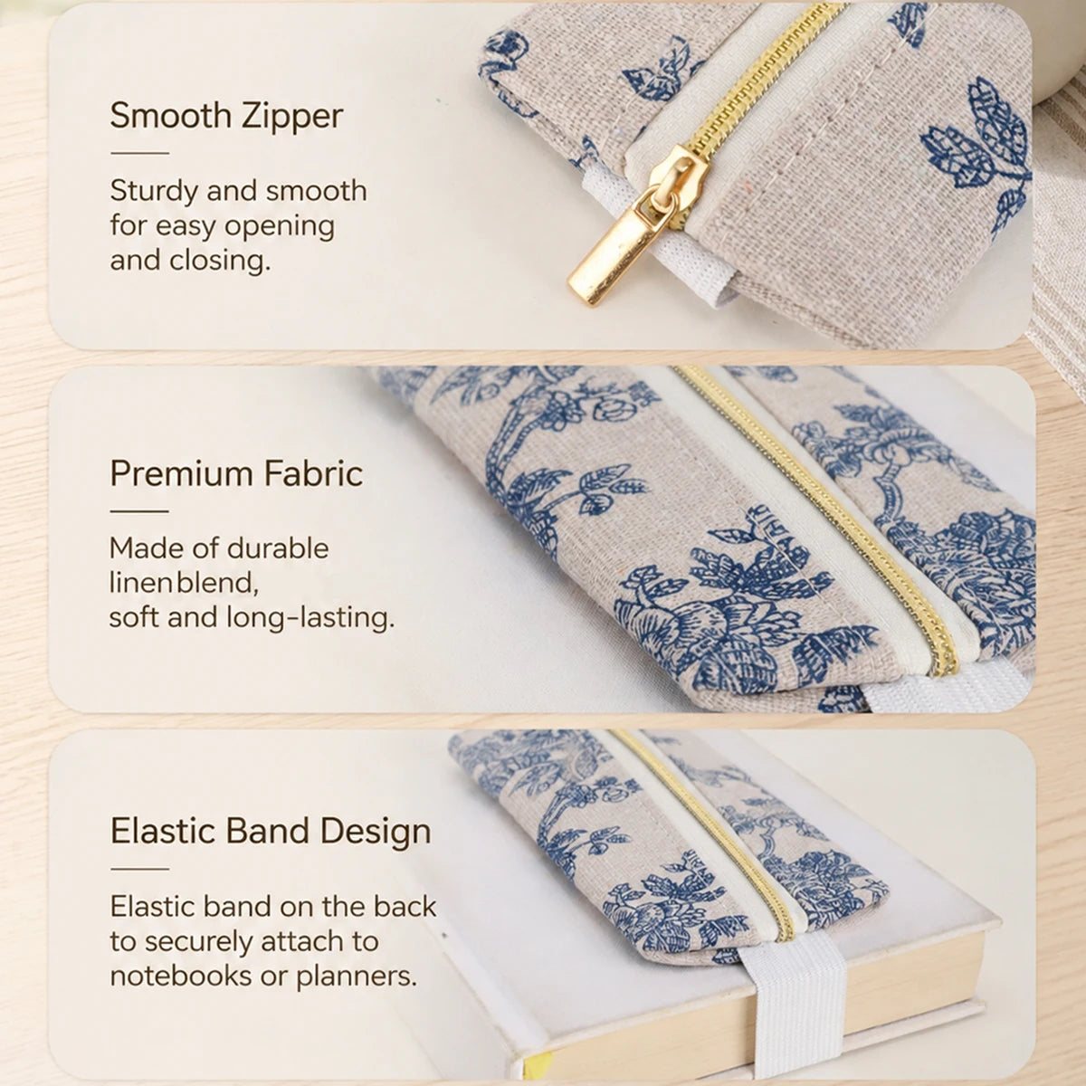 Stitch and Scribble Elastic Bookmark and Pen Holder — Vintage Notebook Band in 5 Designs