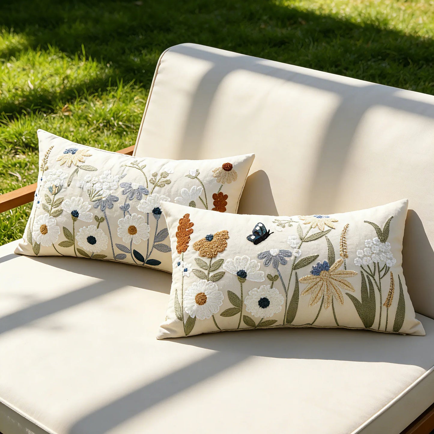 Heirloom Embroidered Throw Pillow Cover — 12x20" Lumbar in 3 Botanical Colors