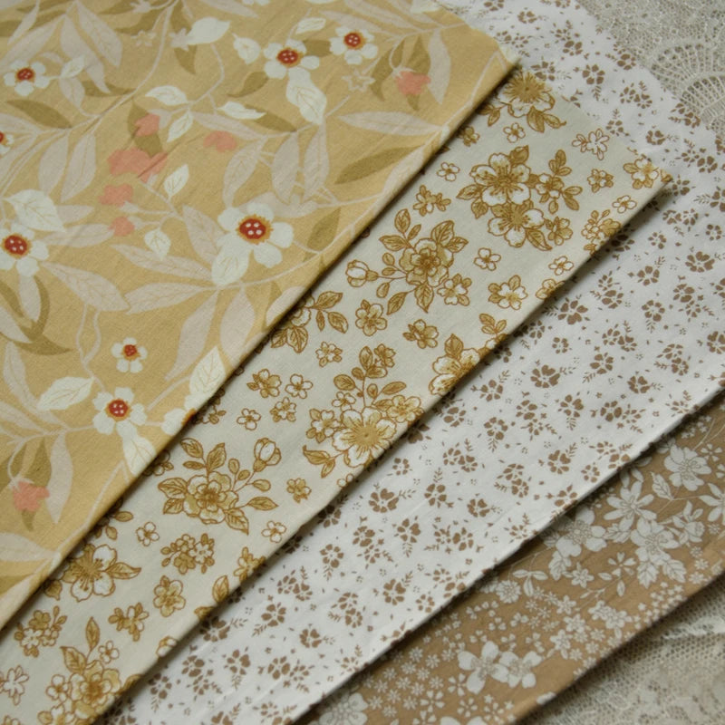Autumn Floral Poplin Cotton Fabric — 140x50cm Milk Tea Small Floral Print