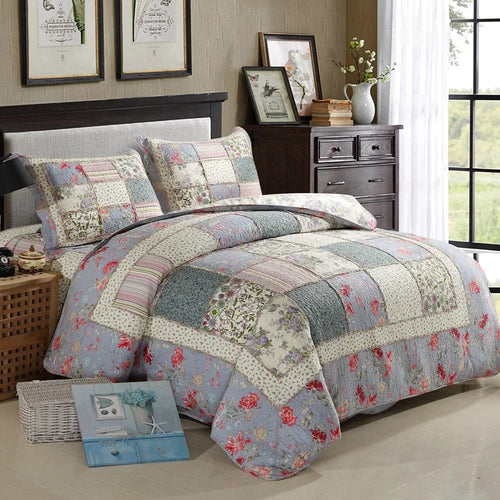 Vintage Inspired Garden Quilt Set — Washed Cotton Bedding in Queen Size (3pcs or 4pcs)