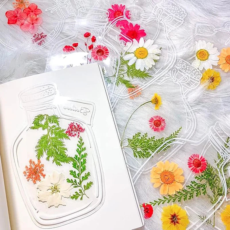 Meadow Memories DIY Pressed Flower Bookmark Templates — 20pc Transparent Bottle & Jar Shapes