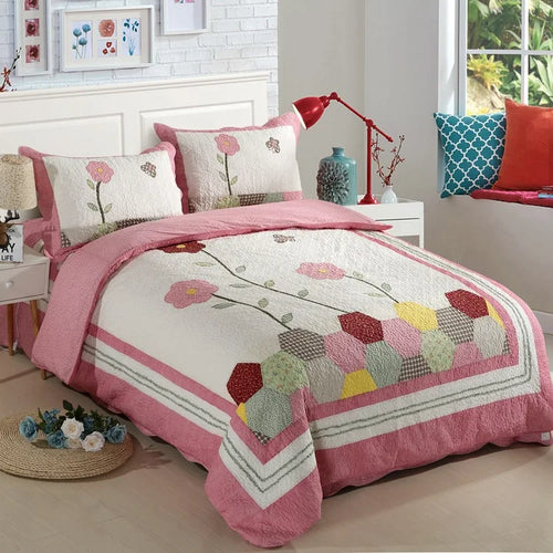 Vintage Inspired Garden Quilt Set — Washed Cotton Bedding in Queen Size (3pcs or 4pcs)