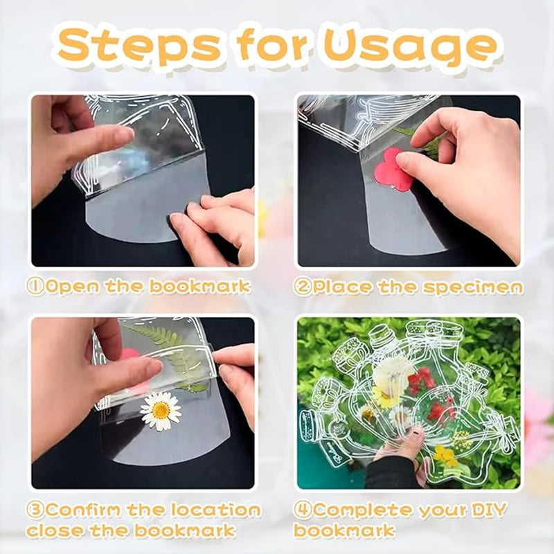 Meadow Memories DIY Pressed Flower Bookmark Templates — 20pc Transparent Bottle & Jar Shapes