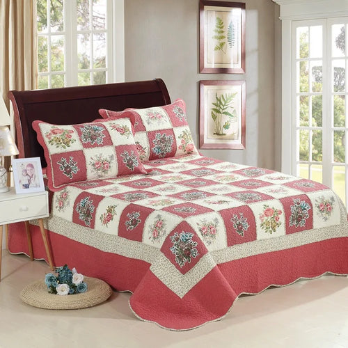 Vintage Inspired Garden Quilt Set — Washed Cotton Bedding in Queen Size (3pcs or 4pcs)