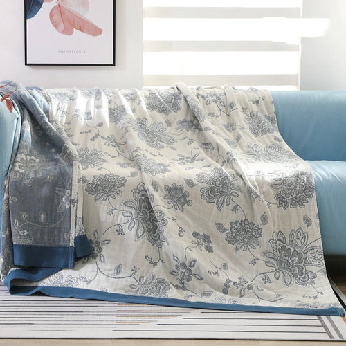 Wildflower Cottage Peony Throw Blanket — Vintage Floral Jacquard Cotton