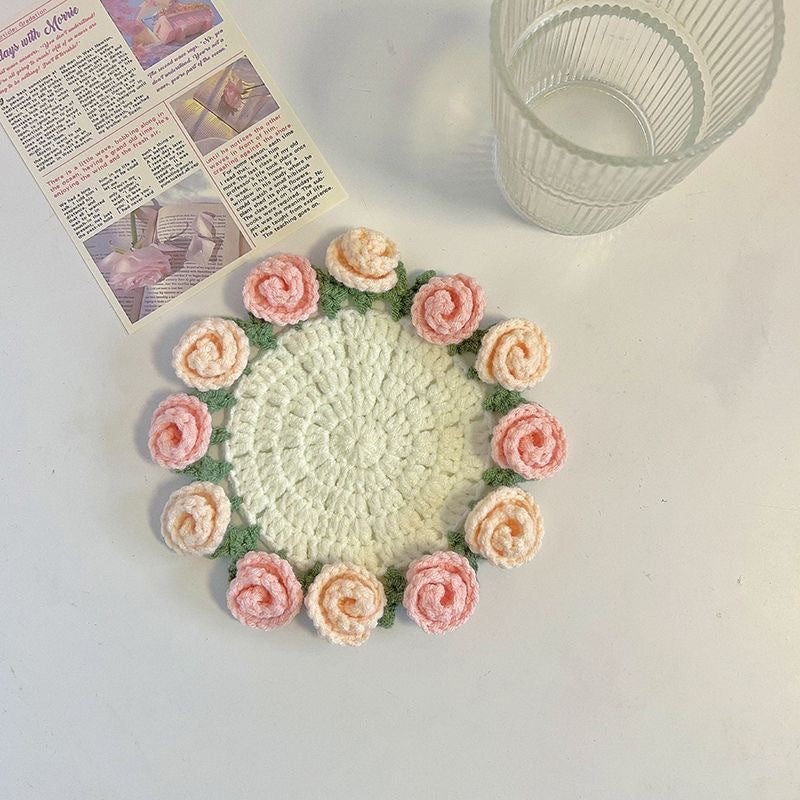 Crochet Rose Coaster & Flower Basket Kit — DIY or Ready-Made